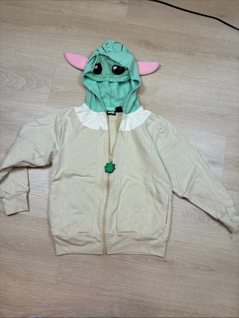 Star Wars GROGU Zip Up Beige and Mint Green Kids Hoodie with Pink Ears